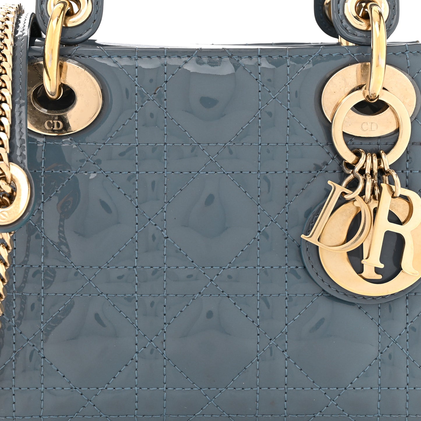 Patent Cannage Mini Lady Dior Light Blue