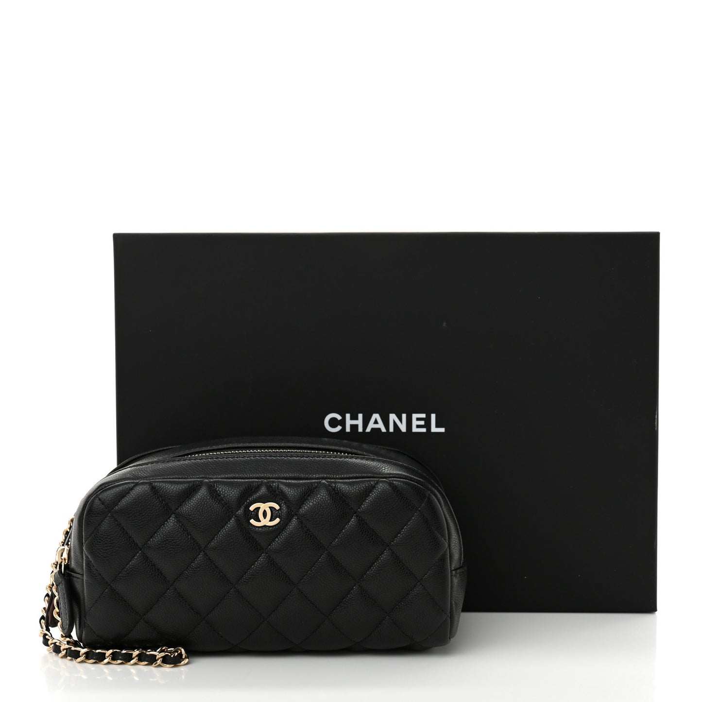 Caviar Quilted Toiletry Case With Chain Black