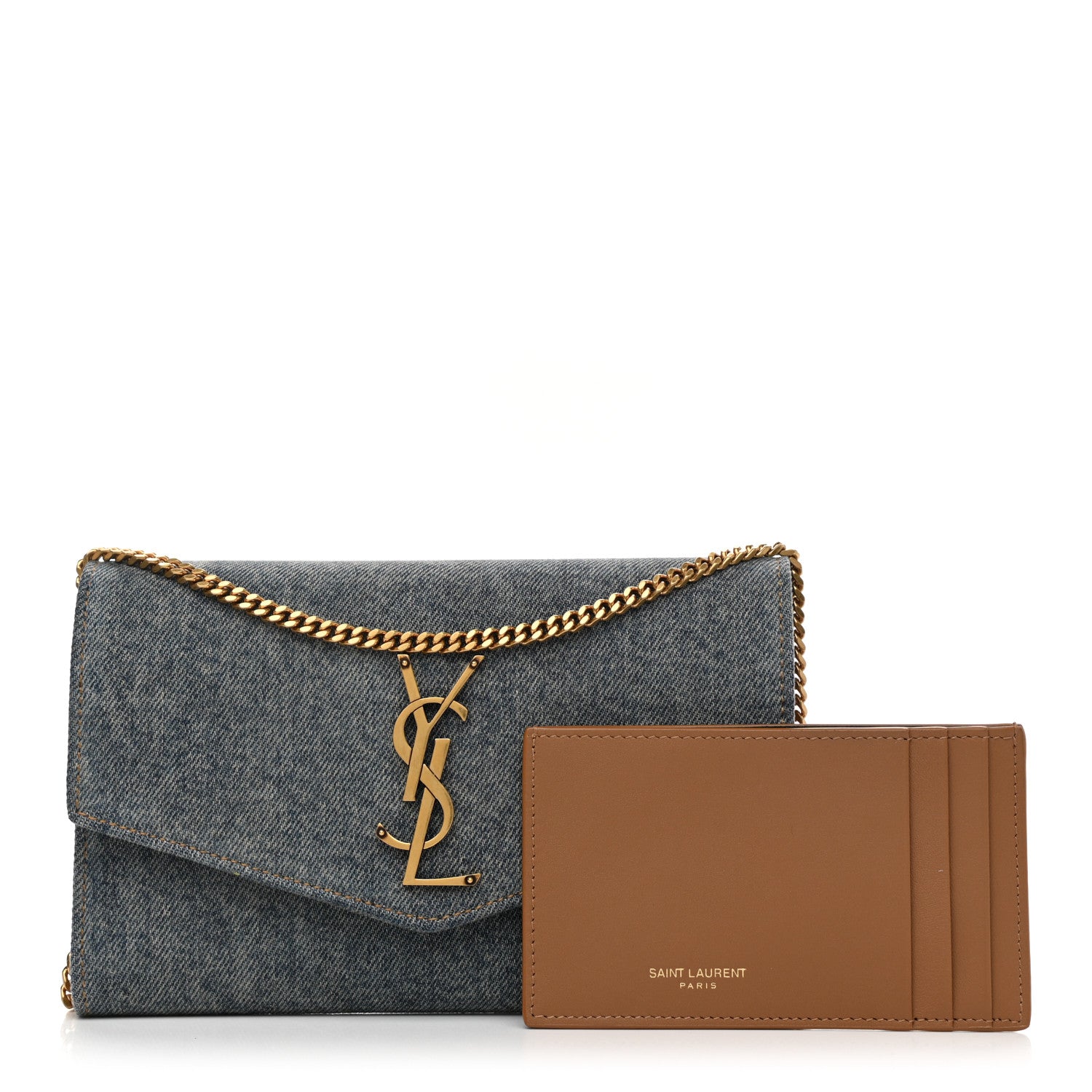 Saint Laurent Denim Monogram Chain Wallet Rodeo Blue Cinnamon 1 of 10