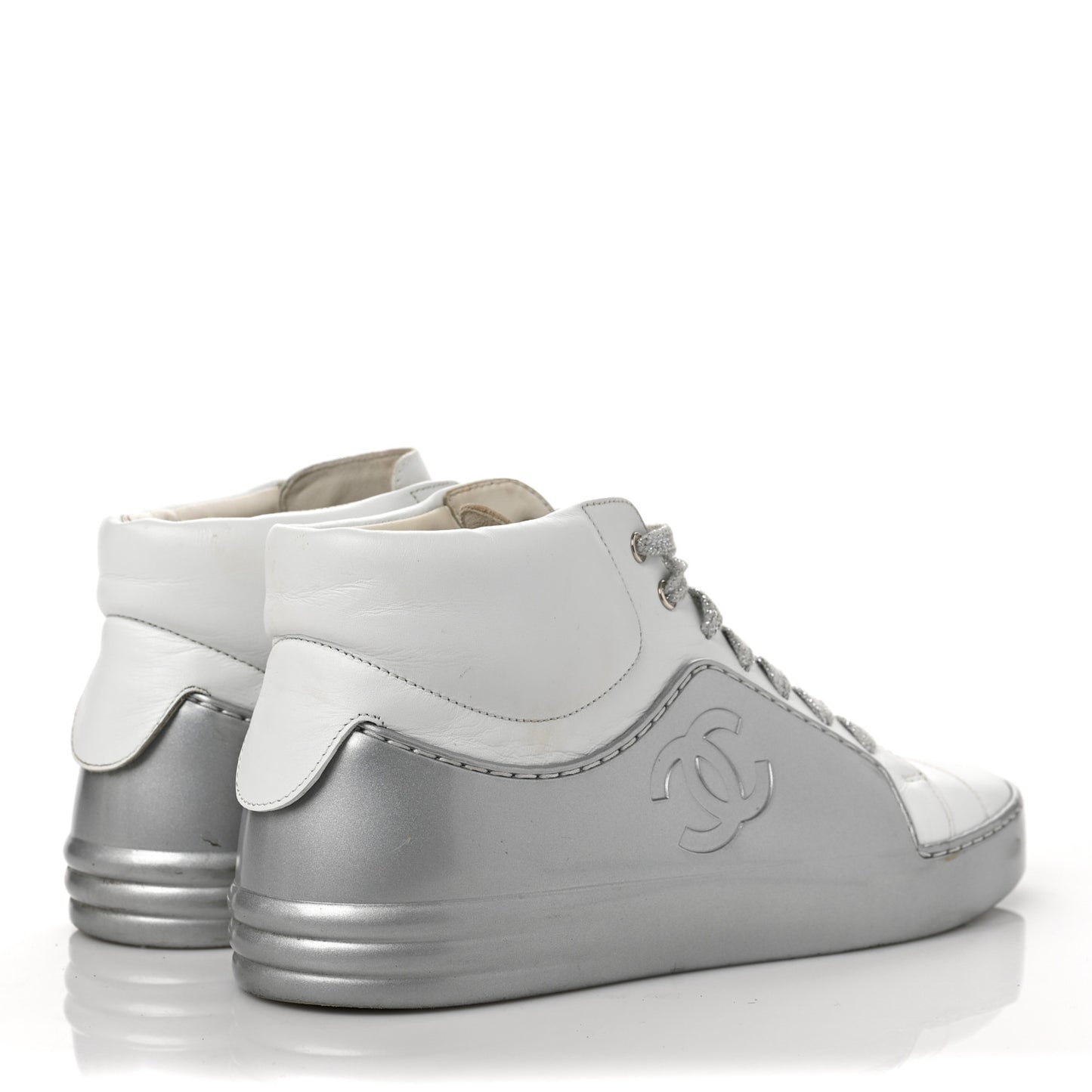 Patent Lambskin High Top Sneakers 37 White Silver