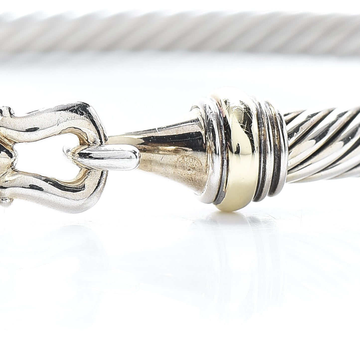 Sterling Silver 18K Yellow Gold 4mm Cable Classic Buckle Bracelet