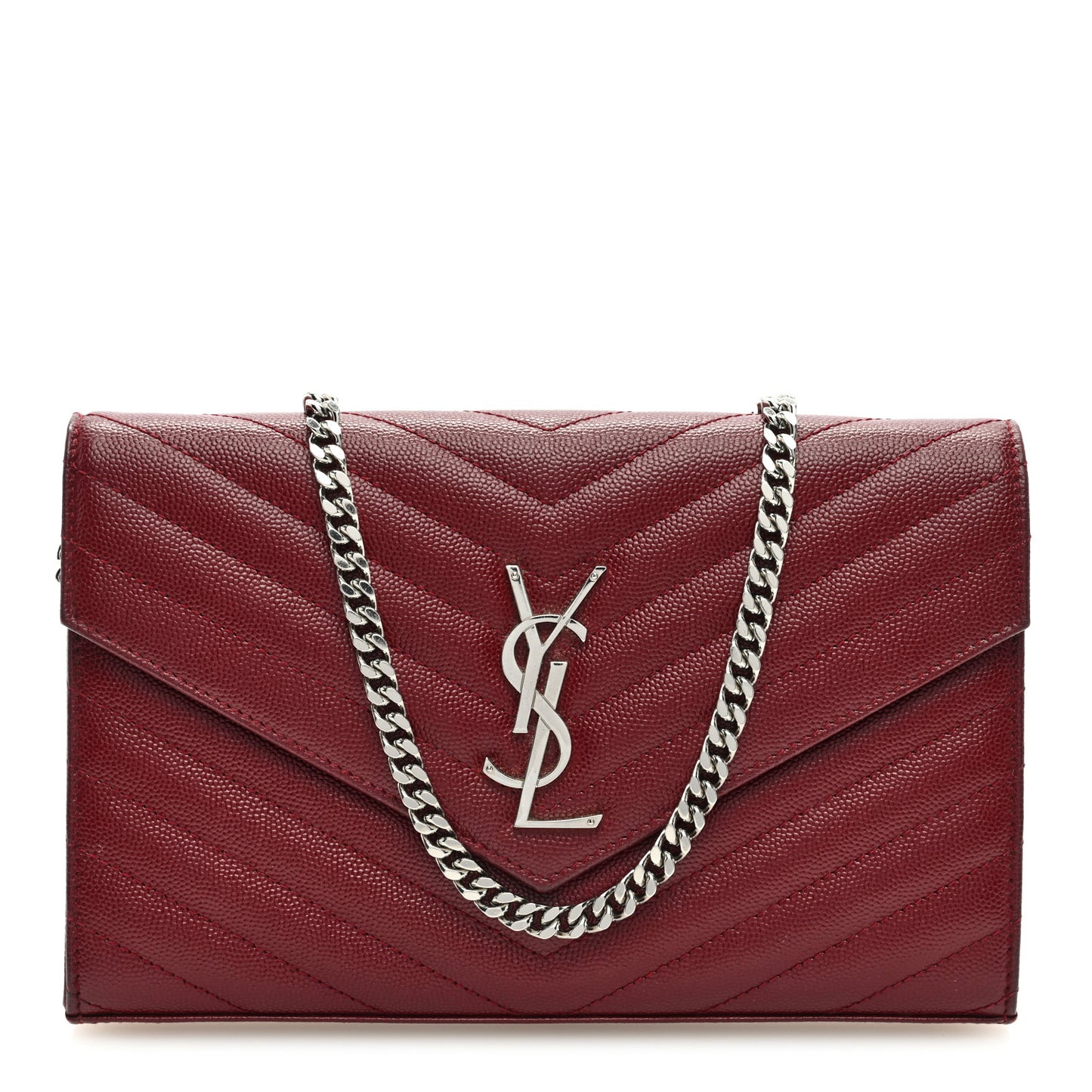 Grain De Poudre Matelasse Chevron Monogram Chain Wallet Palissandre