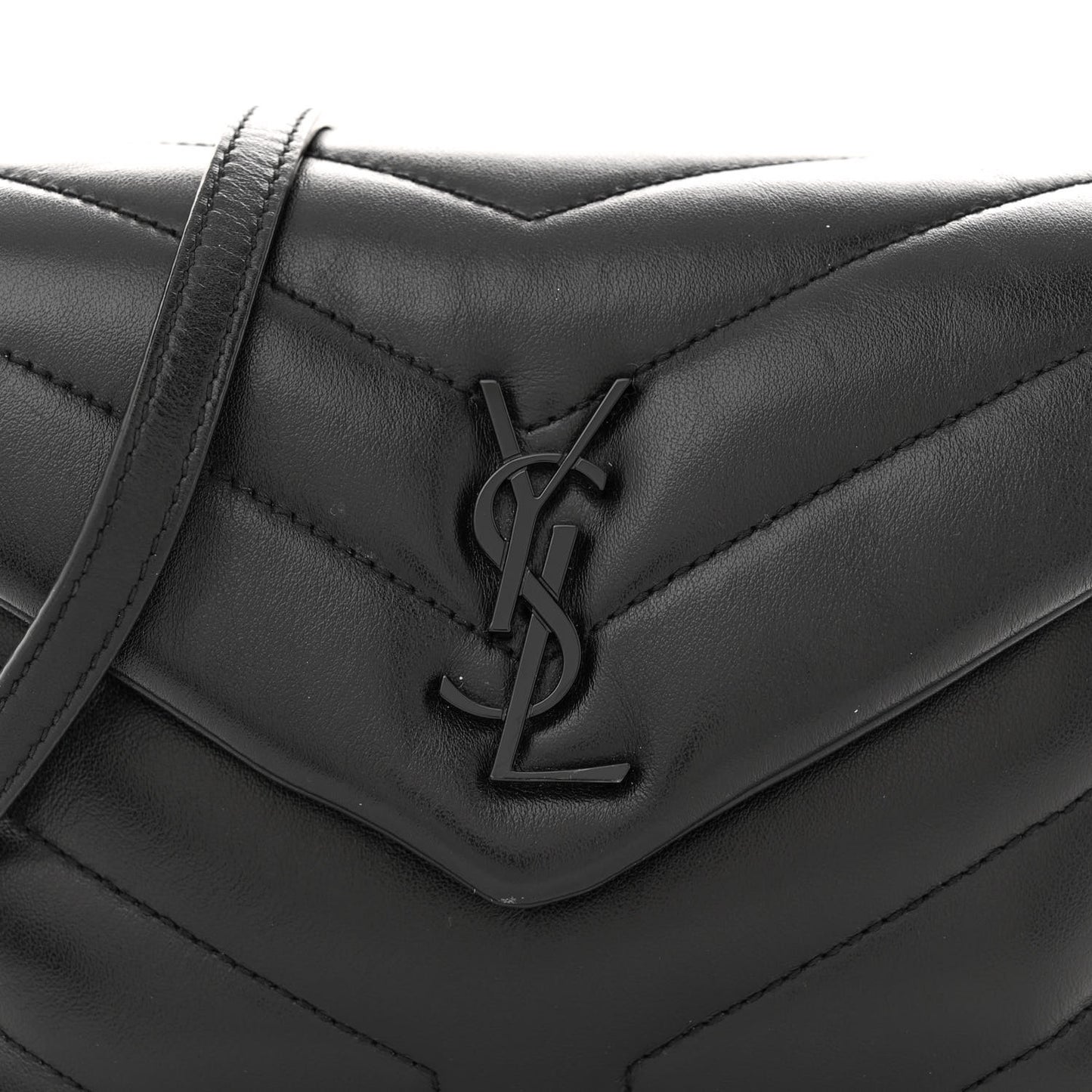 Calfskin Y Quilted Monogram Monochrome Toy Loulou Crossbody Bag Black