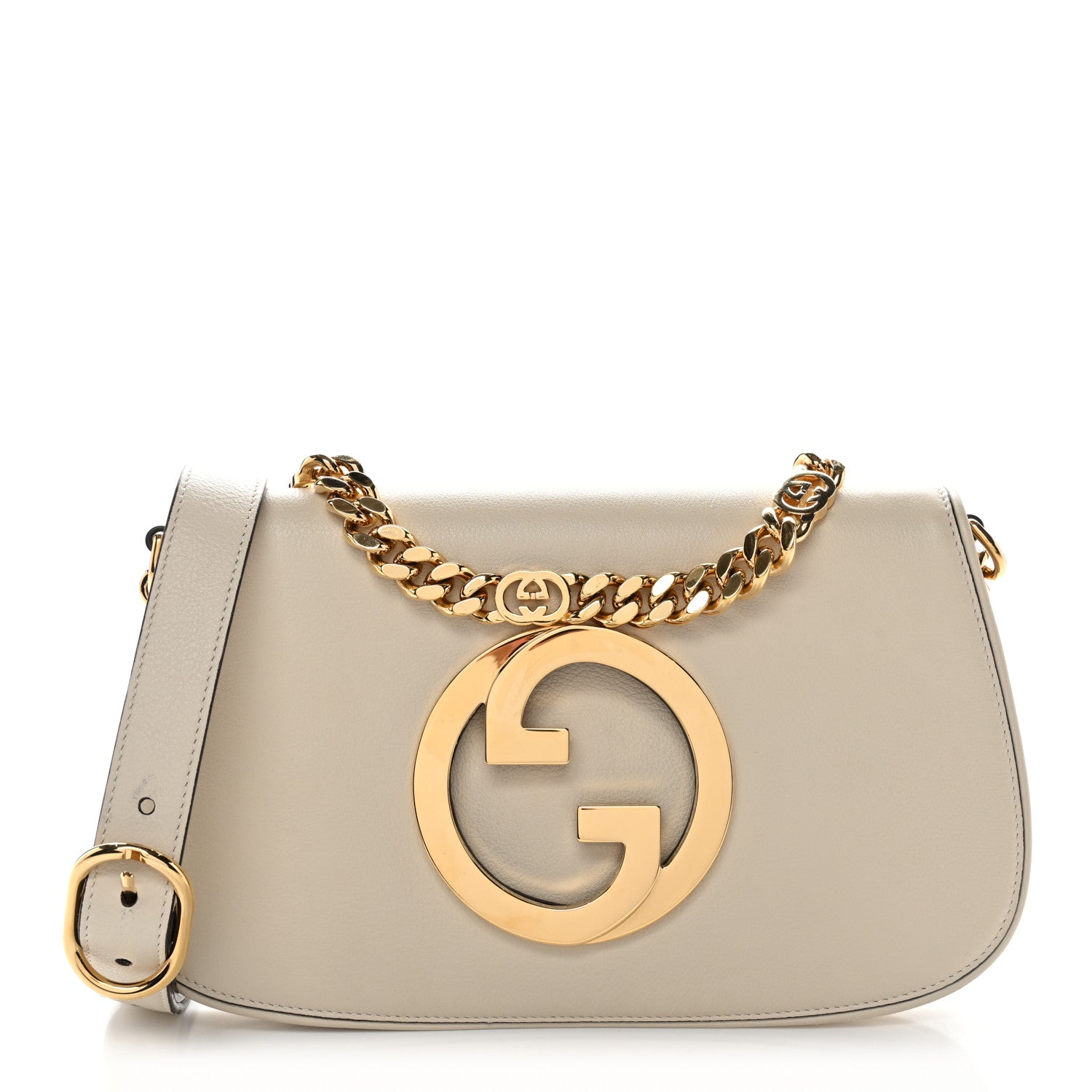Gucci Roxy Calfskin Blondie Chain Shoulder Flap Bag Mystic White