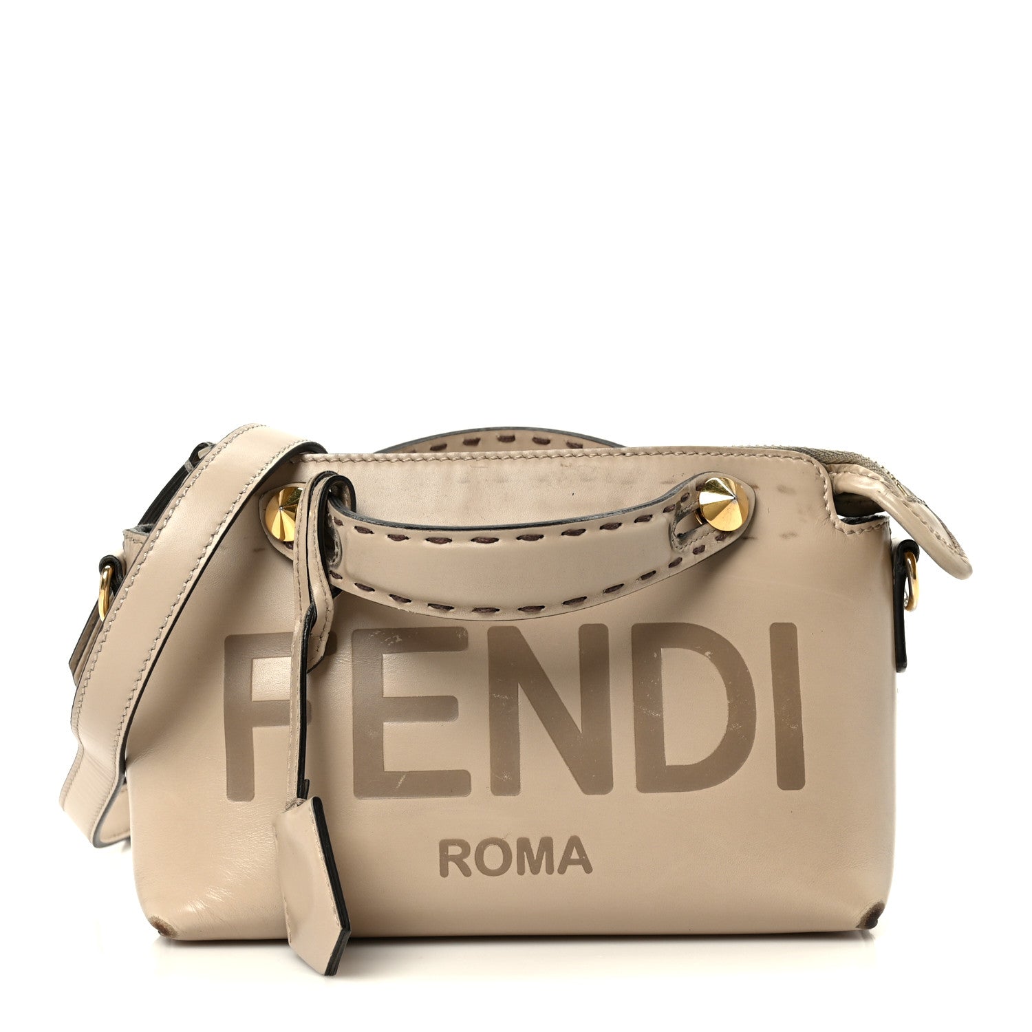 Fendi ベージュロゴバッグ Fendi Vitello King Logo Embossed Mini By The Way Boston Bag Nuvola
