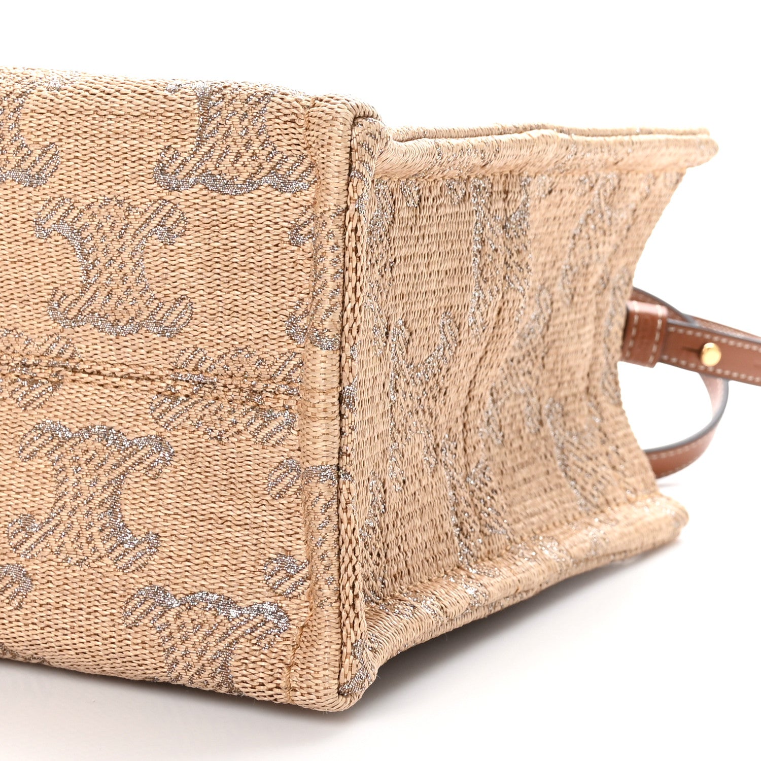 Celine Raffia Effect Calfskin Triomphe Jacquard Small Cabas Thais Natural Silver 9 of 9