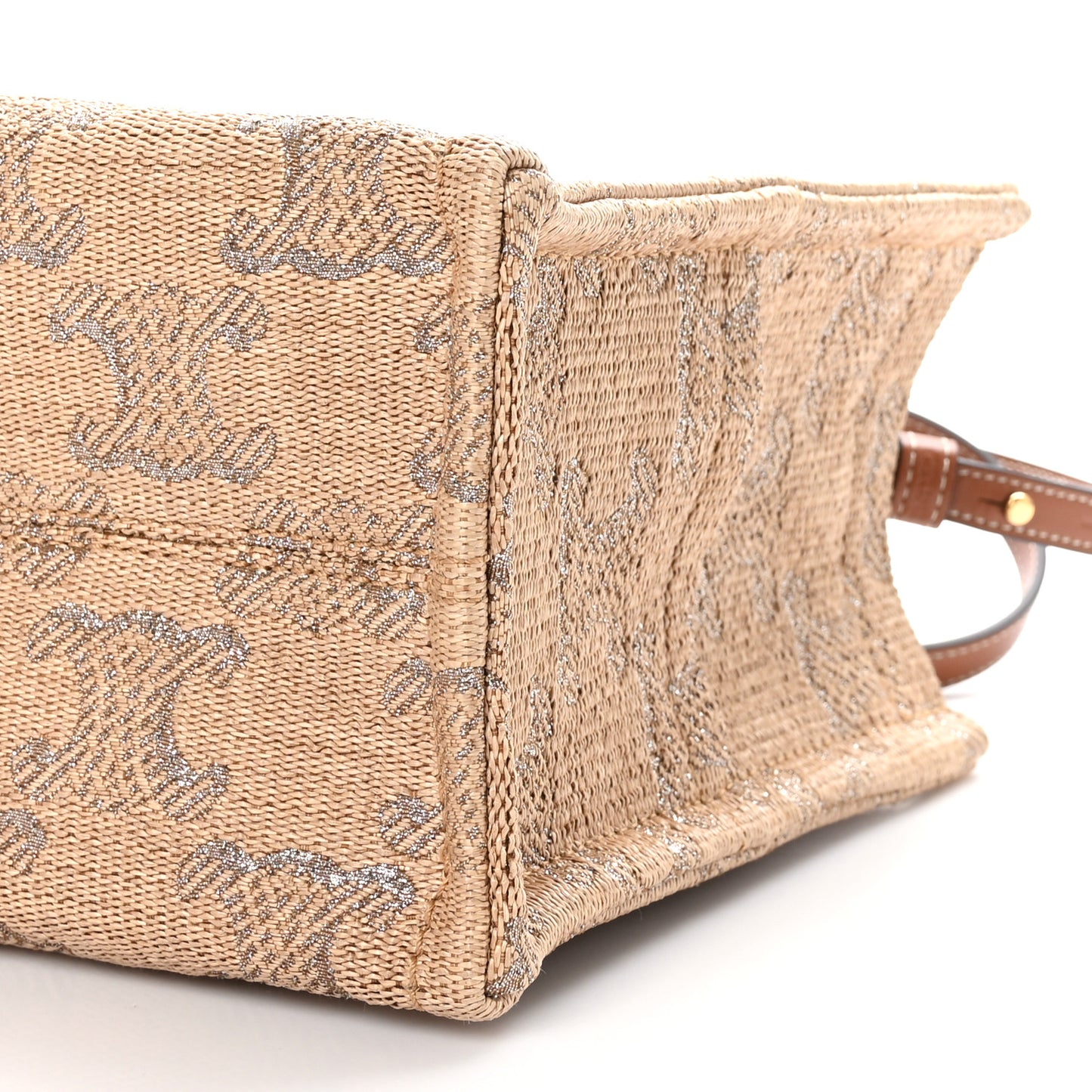 Raffia Effect Calfskin Triomphe Jacquard Small Cabas Thais Natural Silver