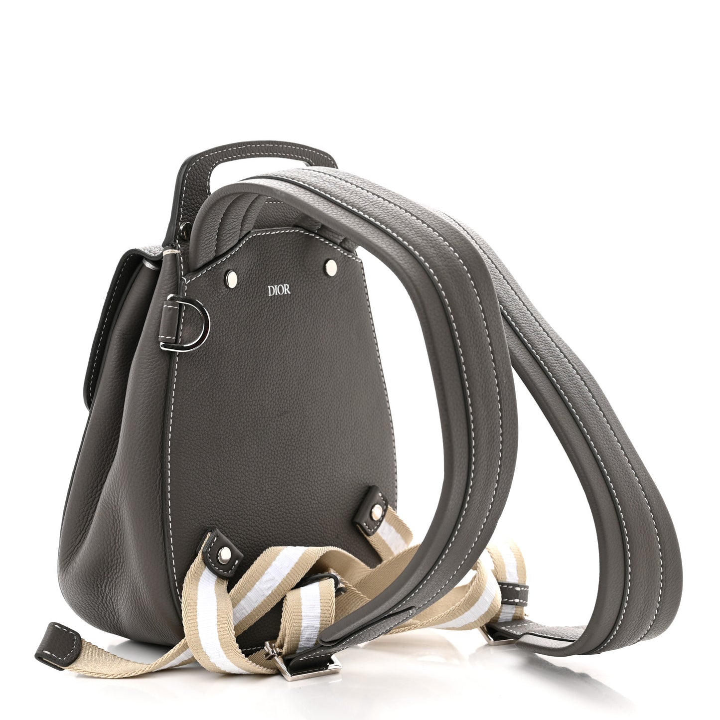 Grained Calfskin Mini Saddle Backpack Grey