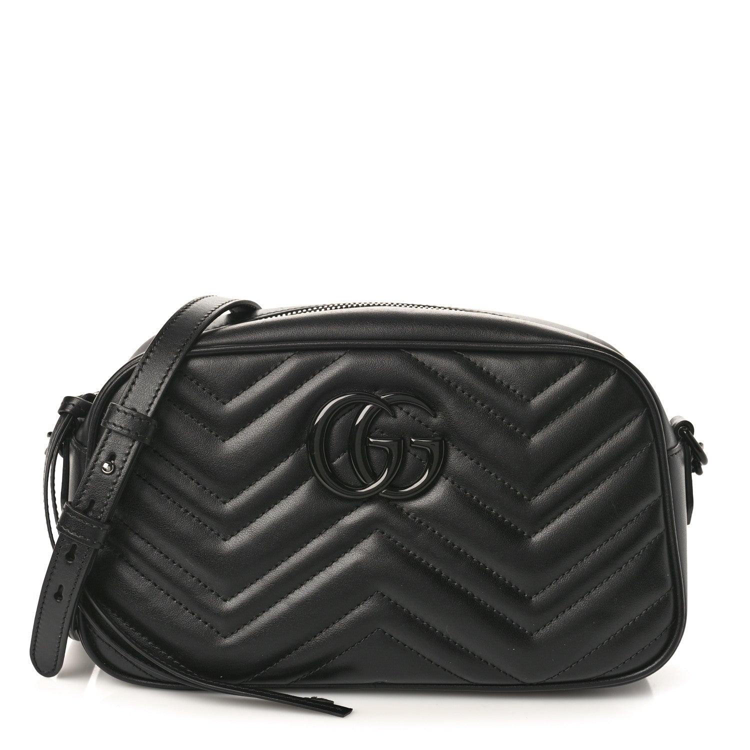 Gucci Calfskin Matelasse Monochrome Small GG Marmont Chain Shoulder Bag Black 1 of 7
