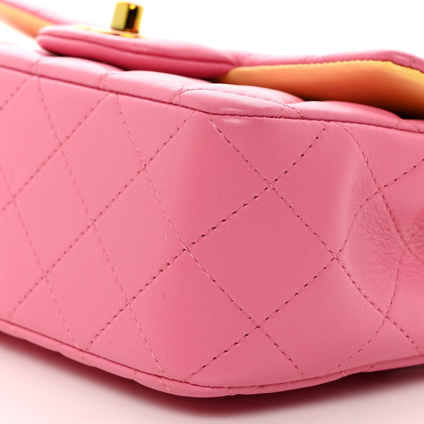 Lambskin Quilted Mini Rectangular Flap Pink Yellow