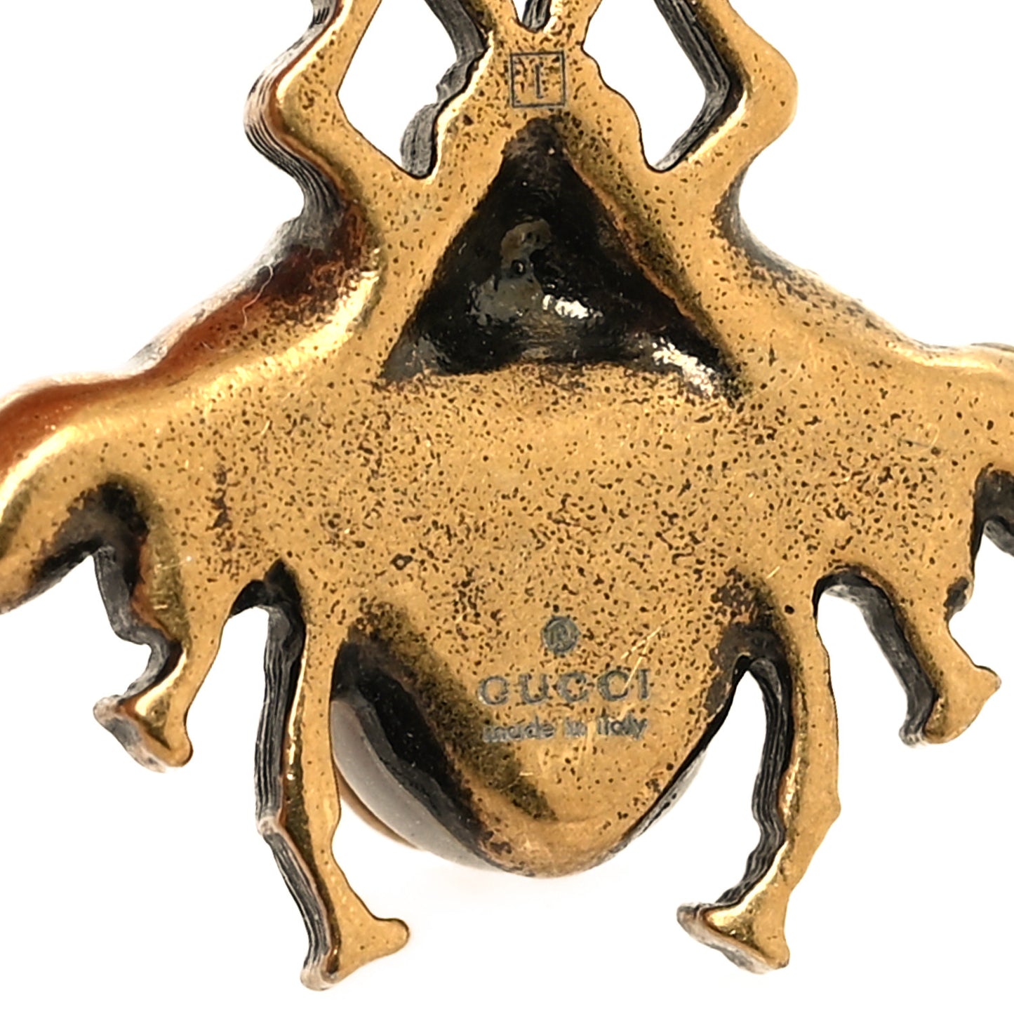 Crystal Pearl GG Drop Bee Earrings Gold