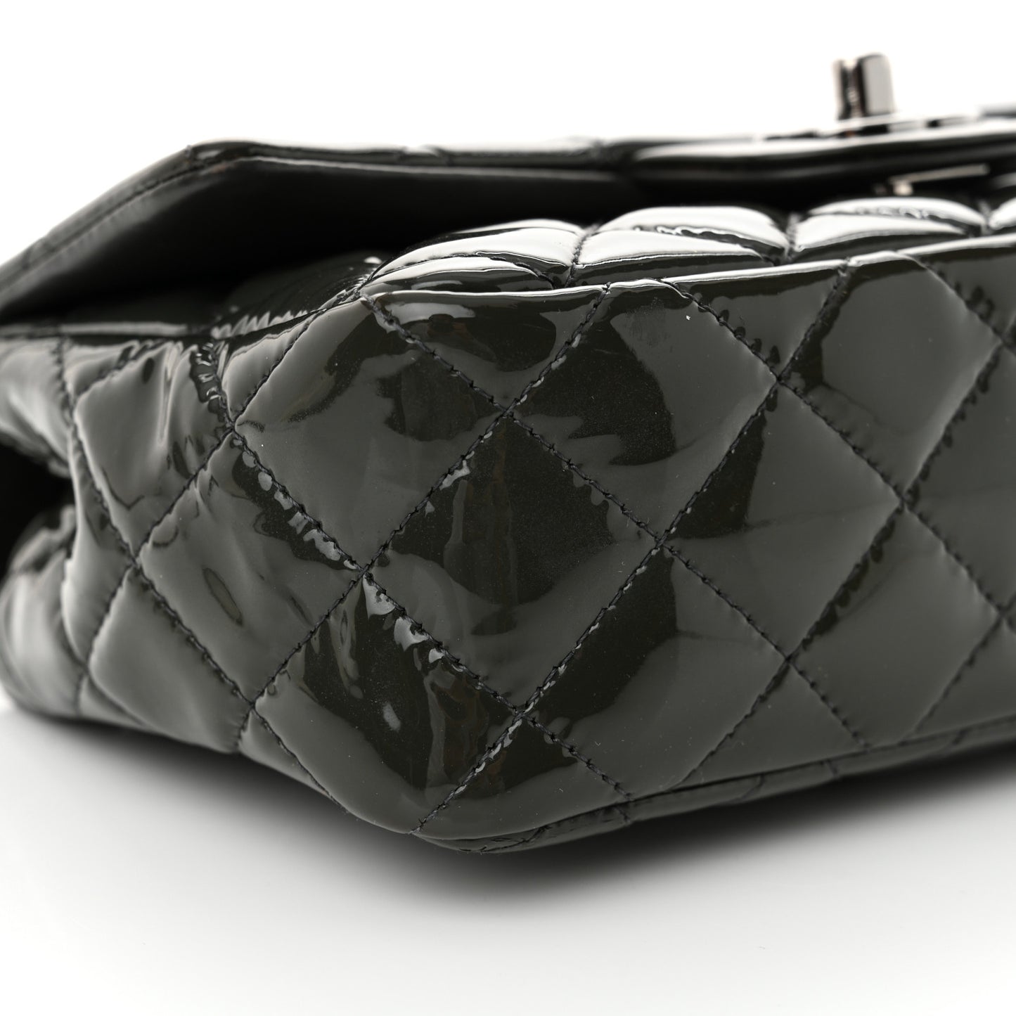 Patent Calfskin Quilted Mini Rectangular Flap Grey