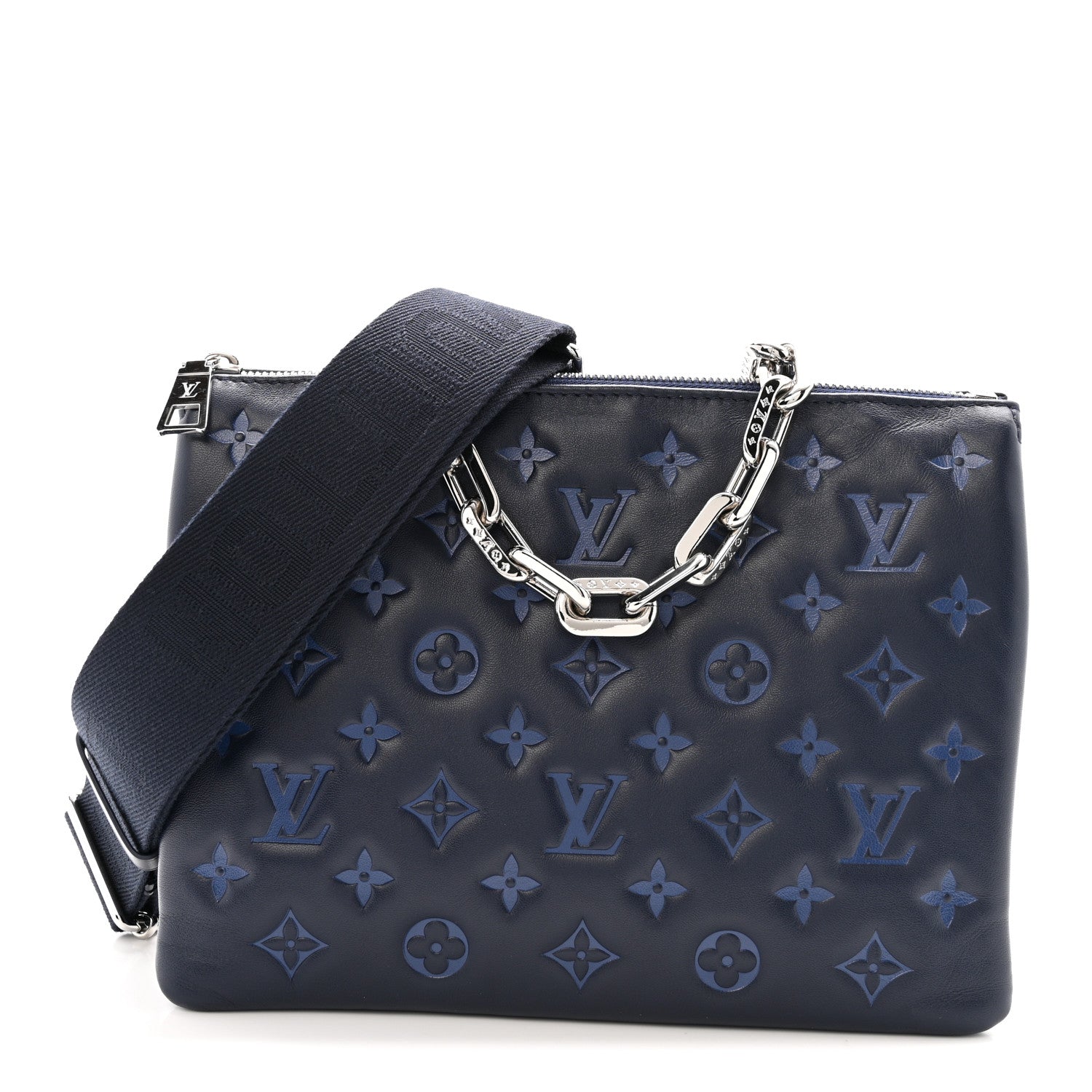 Louis Vuitton Lambskin Embossed Monogram Coussin PM Navy 1795801
