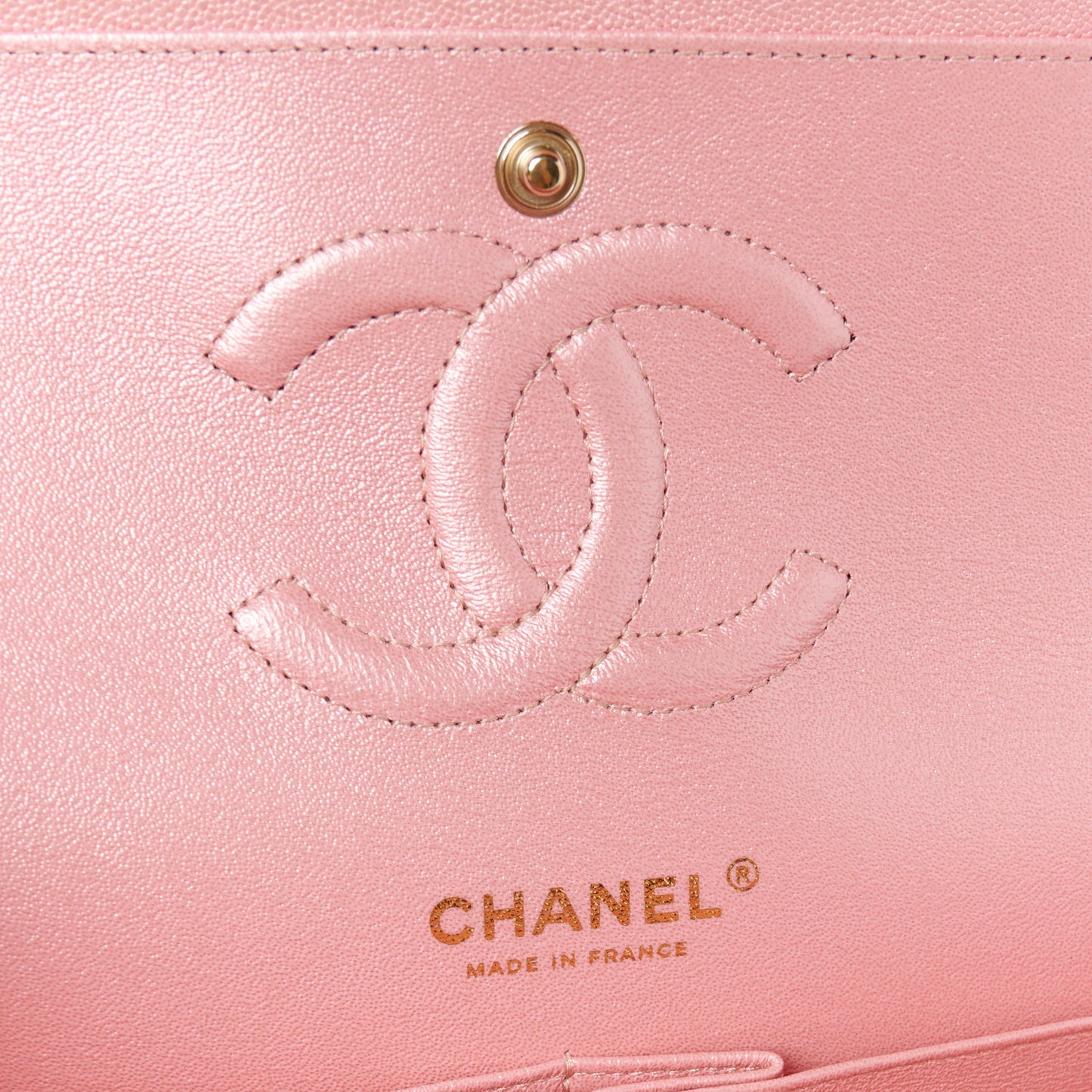 Iridescent Caviar Quilted Medium Double Flap Rose Pink