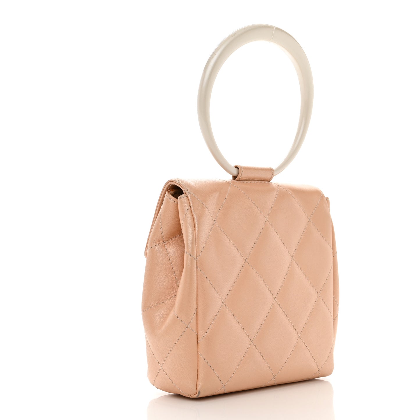 Iridescent Lambskin Quilted Round Handle Mini Flap Beige