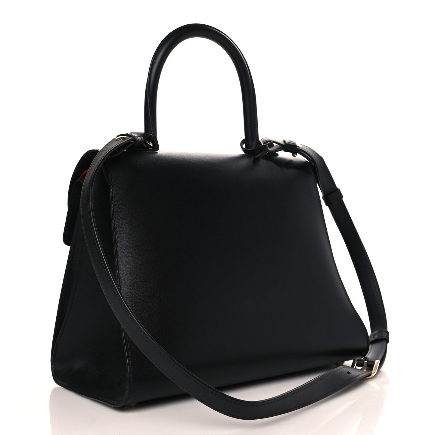 Box Calfskin MM Brillant Pocket Satchel Black Red