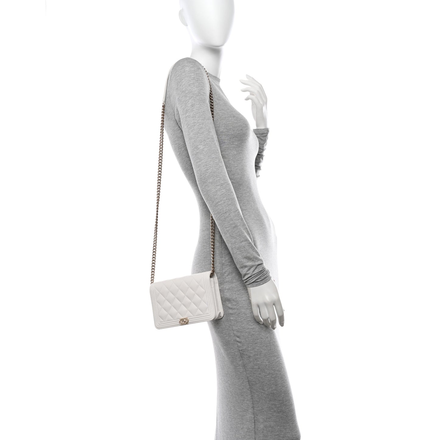 Caviar Quilted Boy Wallet On Chain WOC White