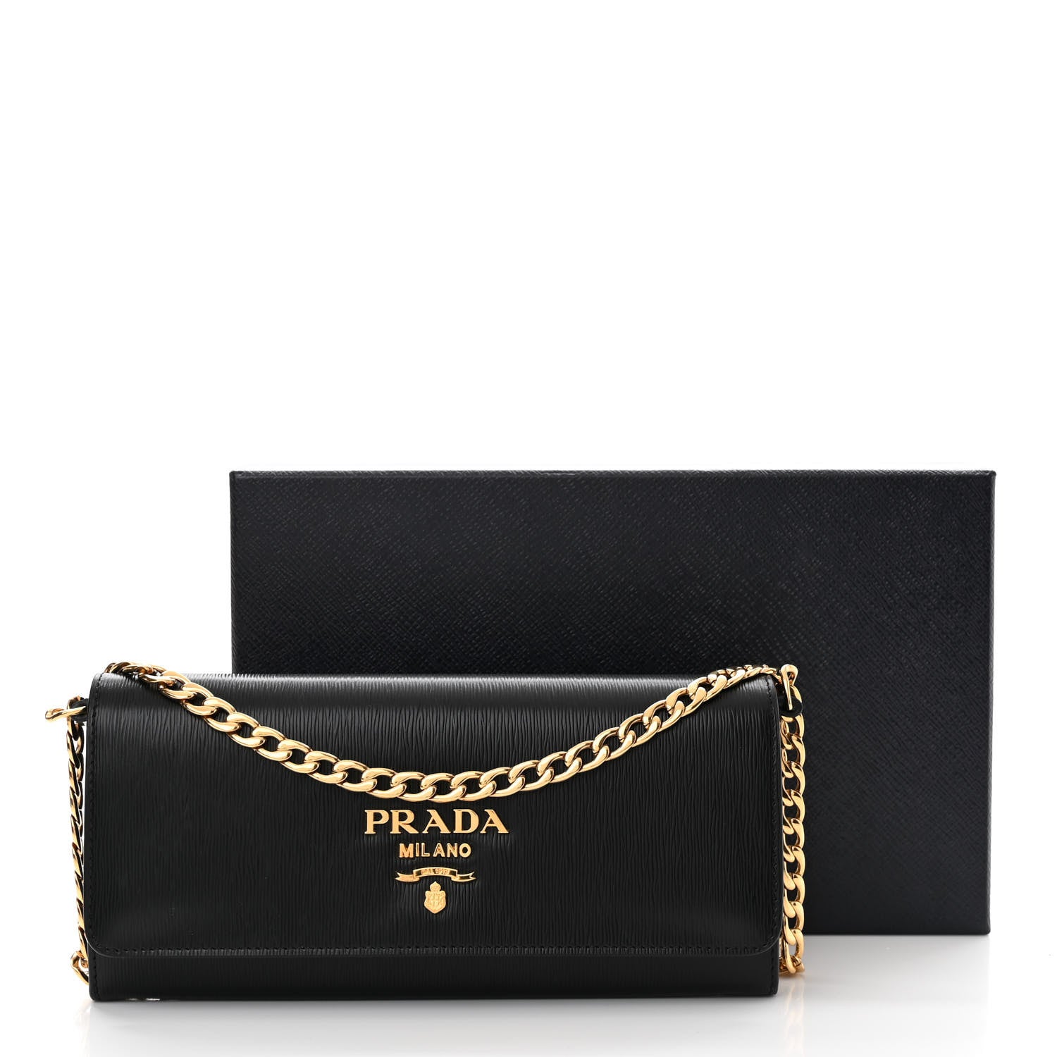 Prada Vitello Move Metal Oro Chain Wallet Black 10 of 10