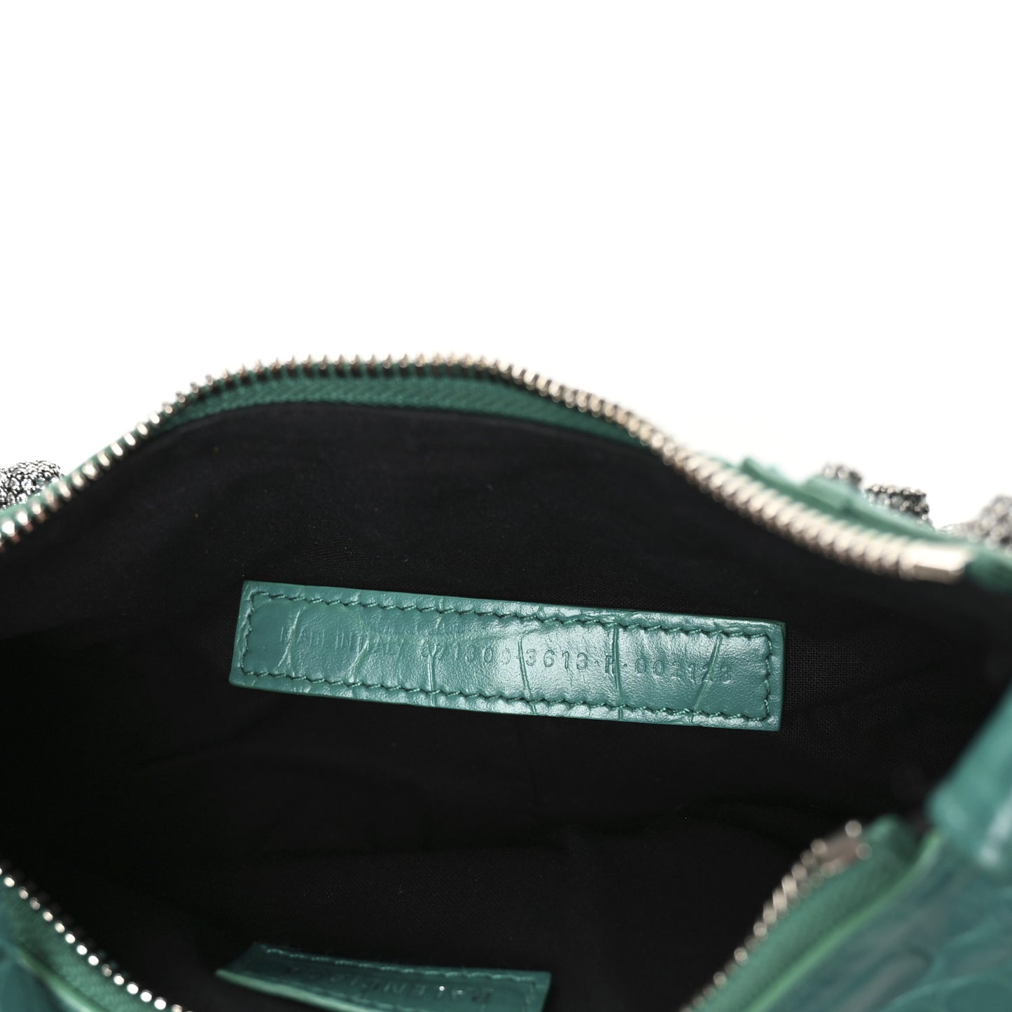 Extra Supple Calfskin Crystal Crocodile Embossed Le Cagole Shoulder Bag XS Jade