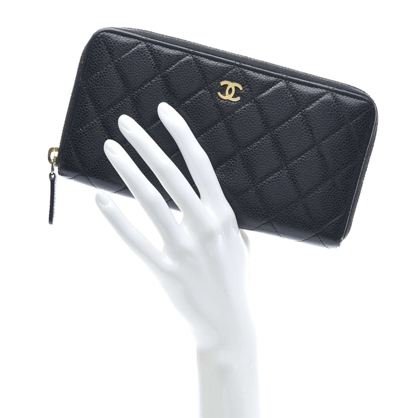 Caviar Quilted Large Gusset Zip Around Wallet Black