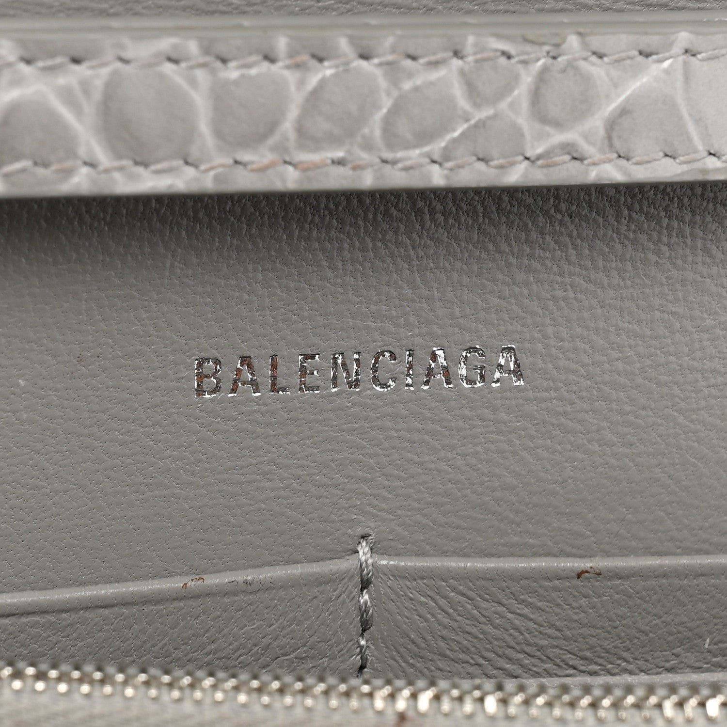 Balenciaga Shiny Calfskin Crocodile Embossed Hourglass Chain Bag Steel Grey 7 of 15