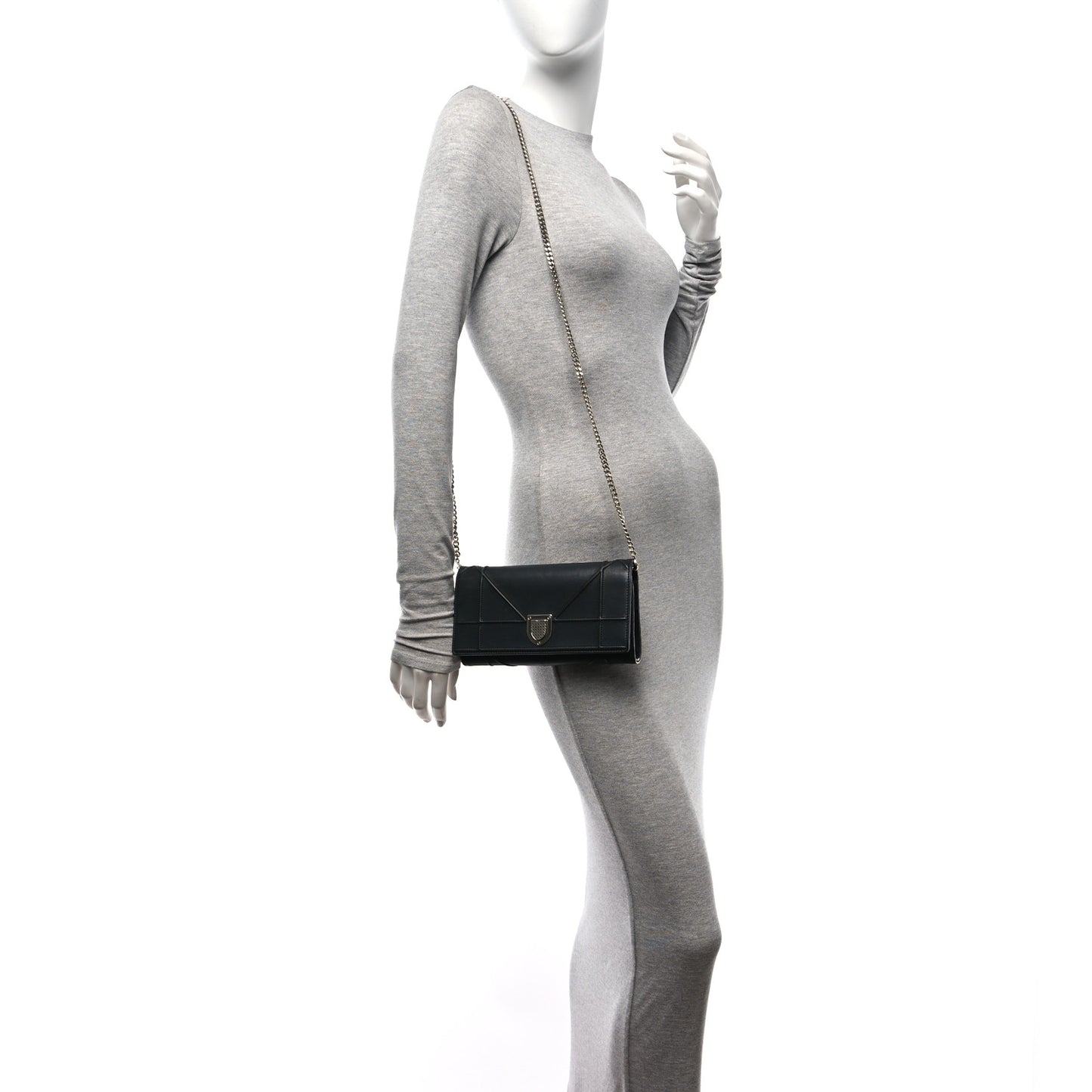 Metallic Lambskin Diorama Croisiere Chain Wallet Black