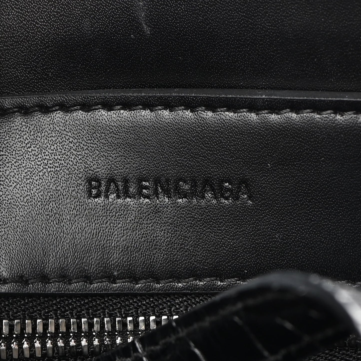 Shiny Calfskin Logo Crocodile Embossed XXS Everyday Tote Black