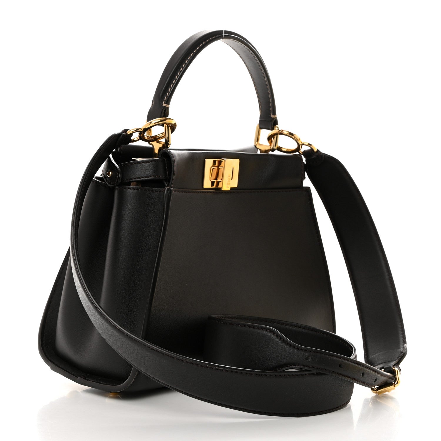 Fendi Vitello Seta Nabuk Pequin Mini Peekaboo Iconic Satchel Ebano Tobacco Moro 2 of 11