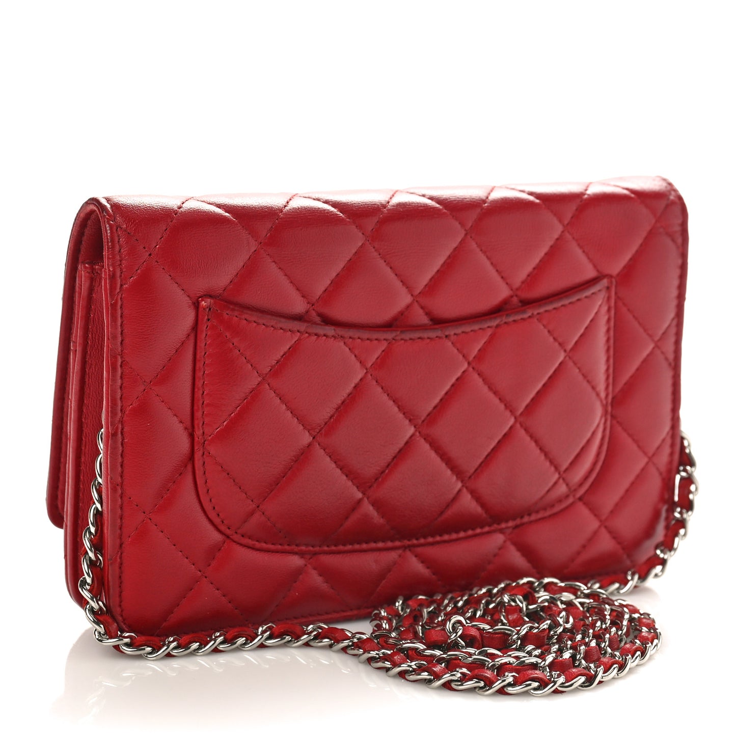 Lambskin Quilted Wallet On Chain WOC Red
