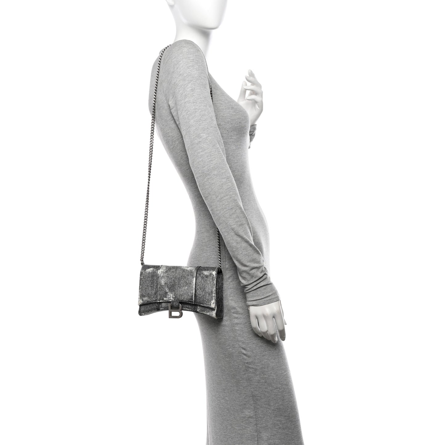 Nappa Denim Printed Hourglass Chain Bag Denim Black