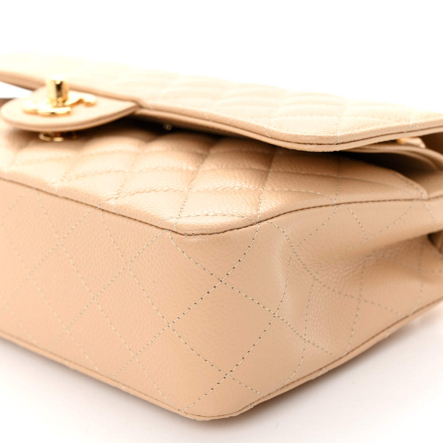Caviar Quilted Medium Double Flap Beige