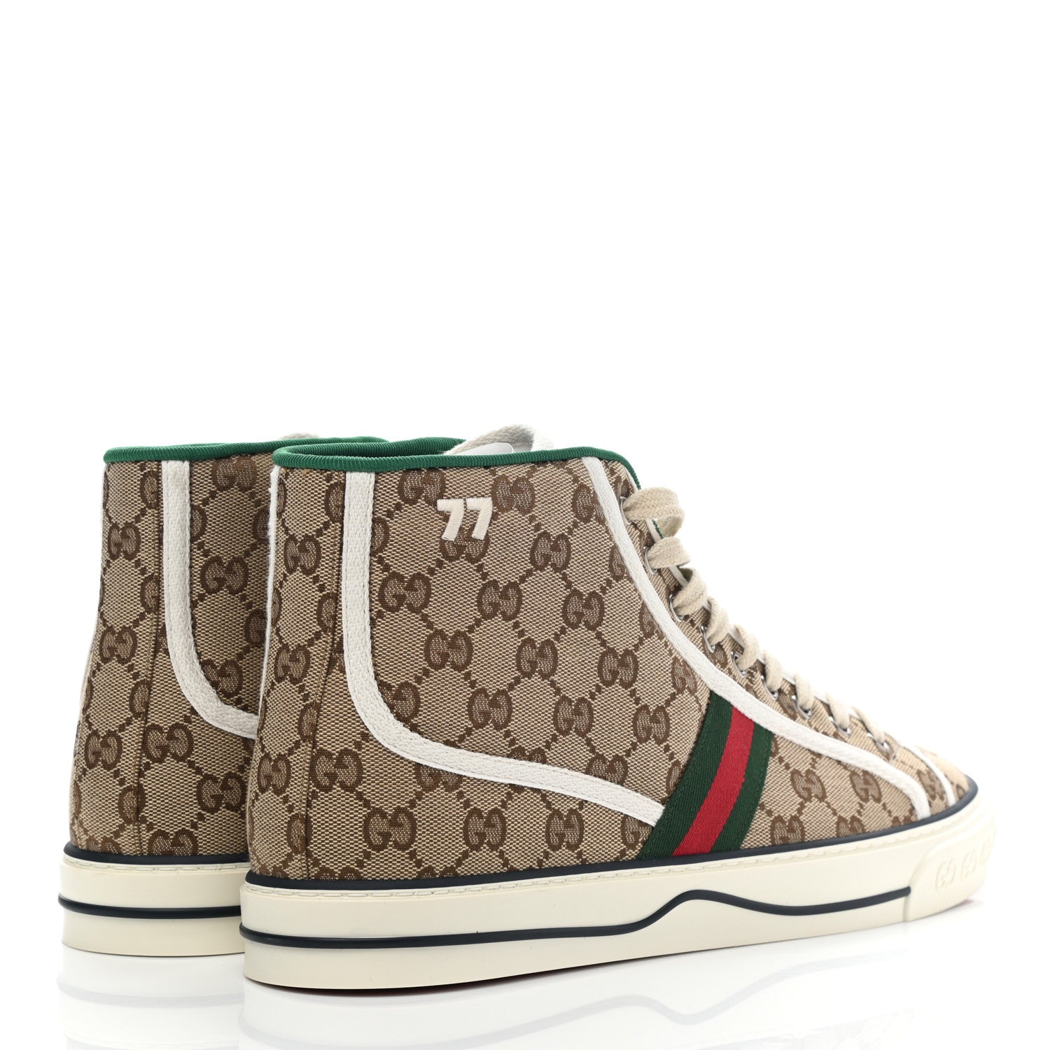 Gucci GG Monogram Web Mens 1977 Tennis High Top Sneakers 11 Beige Ebony Mystic White 4 of 9