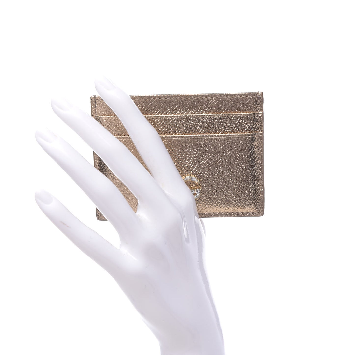 Metallic Dauphine Embellished Logo Zip Card Holder Gold