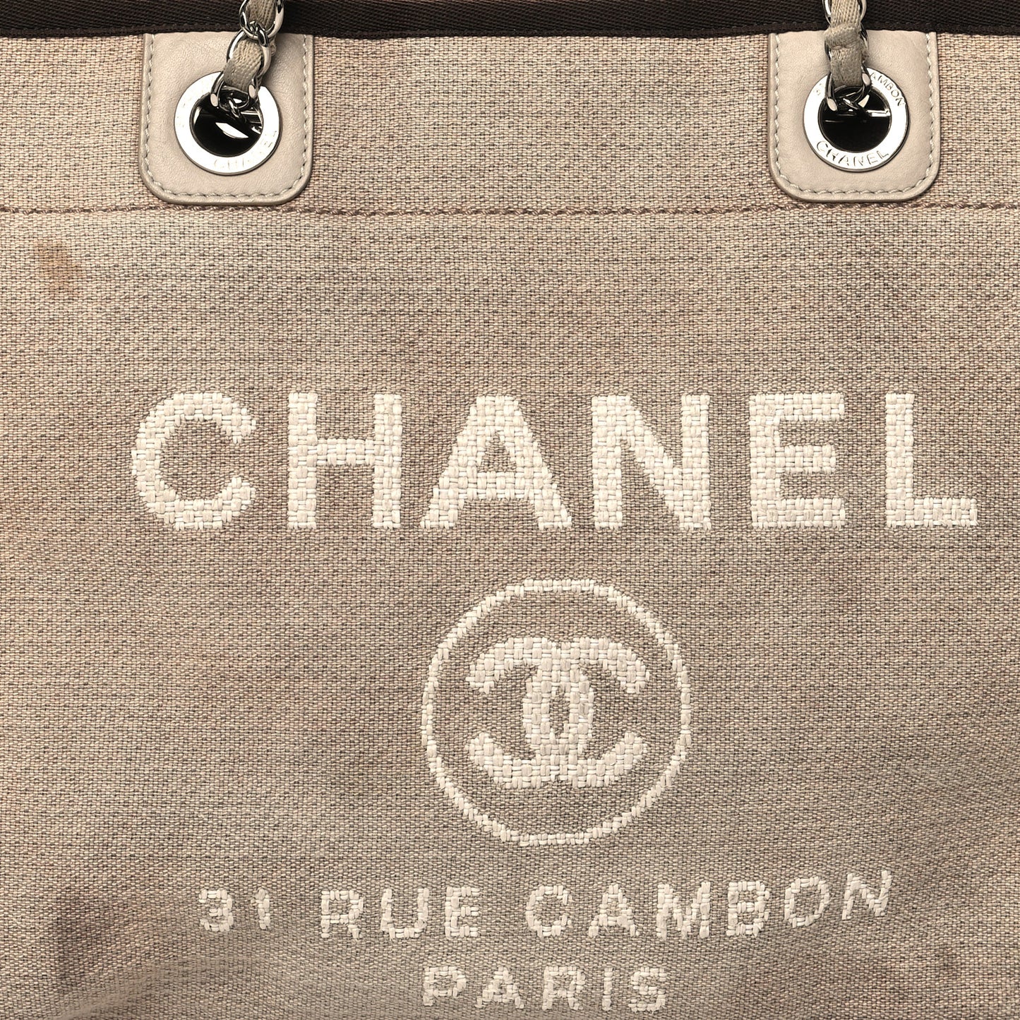 Mixed Fibers Calfskin Small Deauville Tote Beige Brown