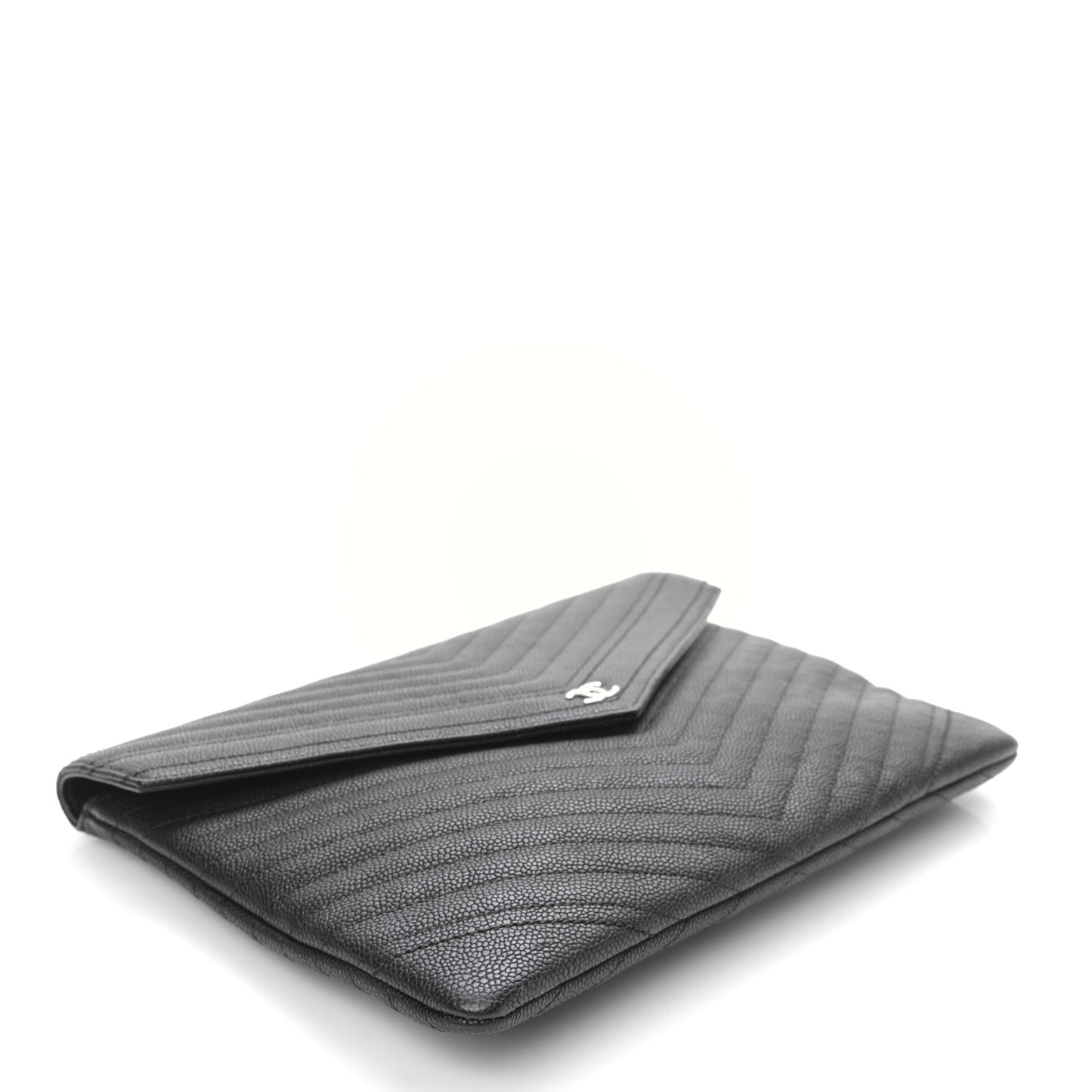 Calfskin Chevron Quilted Small Envelope Clutch Black