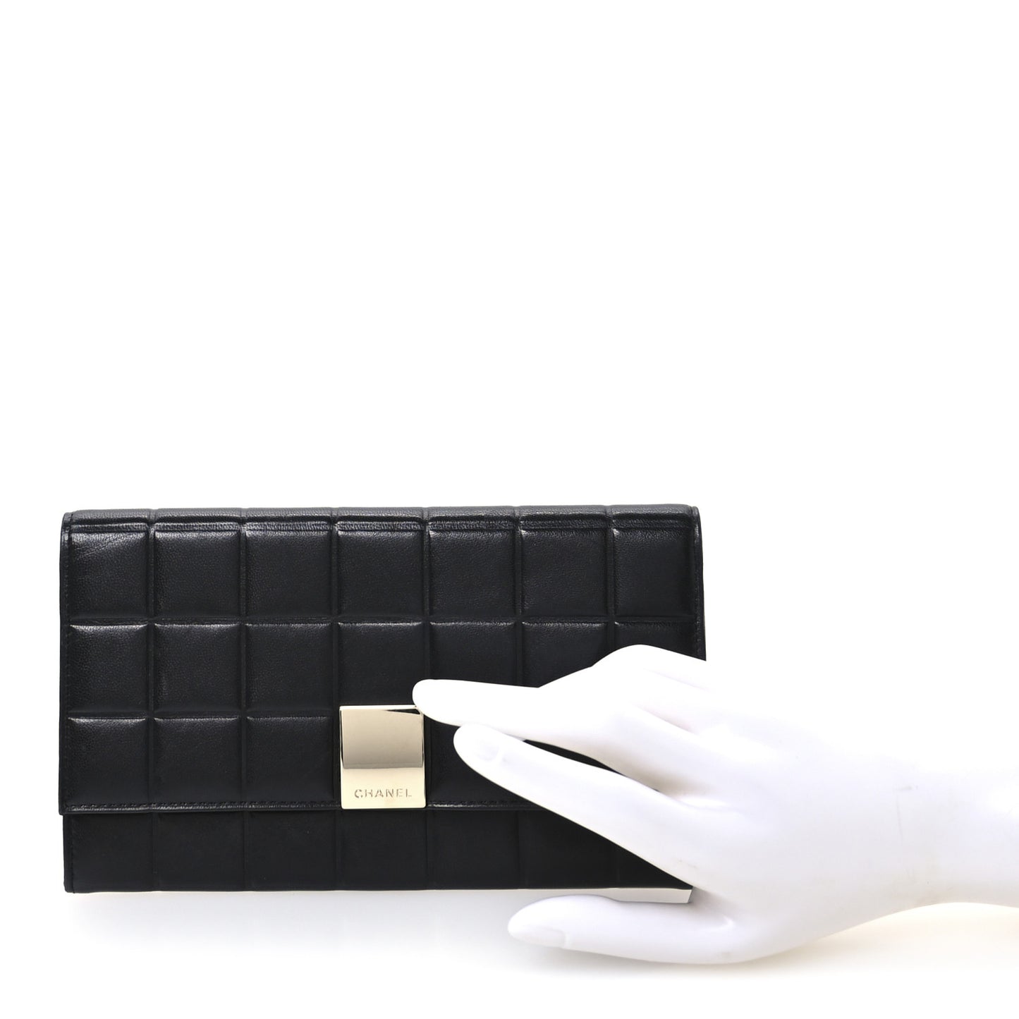 Lambskin Quilted Chocolate Bar Long Wallet Black