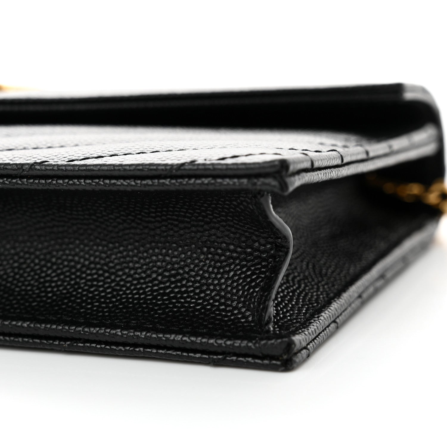 Saint Laurent Grain De Poudre Matelasse Chevron Monogram Envelope Chain Wallet Black 10 of 13