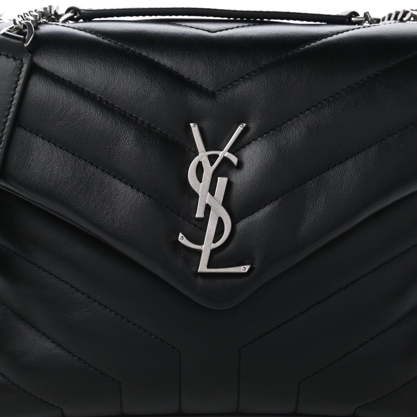 Calfskin Y Quilted Monogram Small Loulou Chain Satchel Black