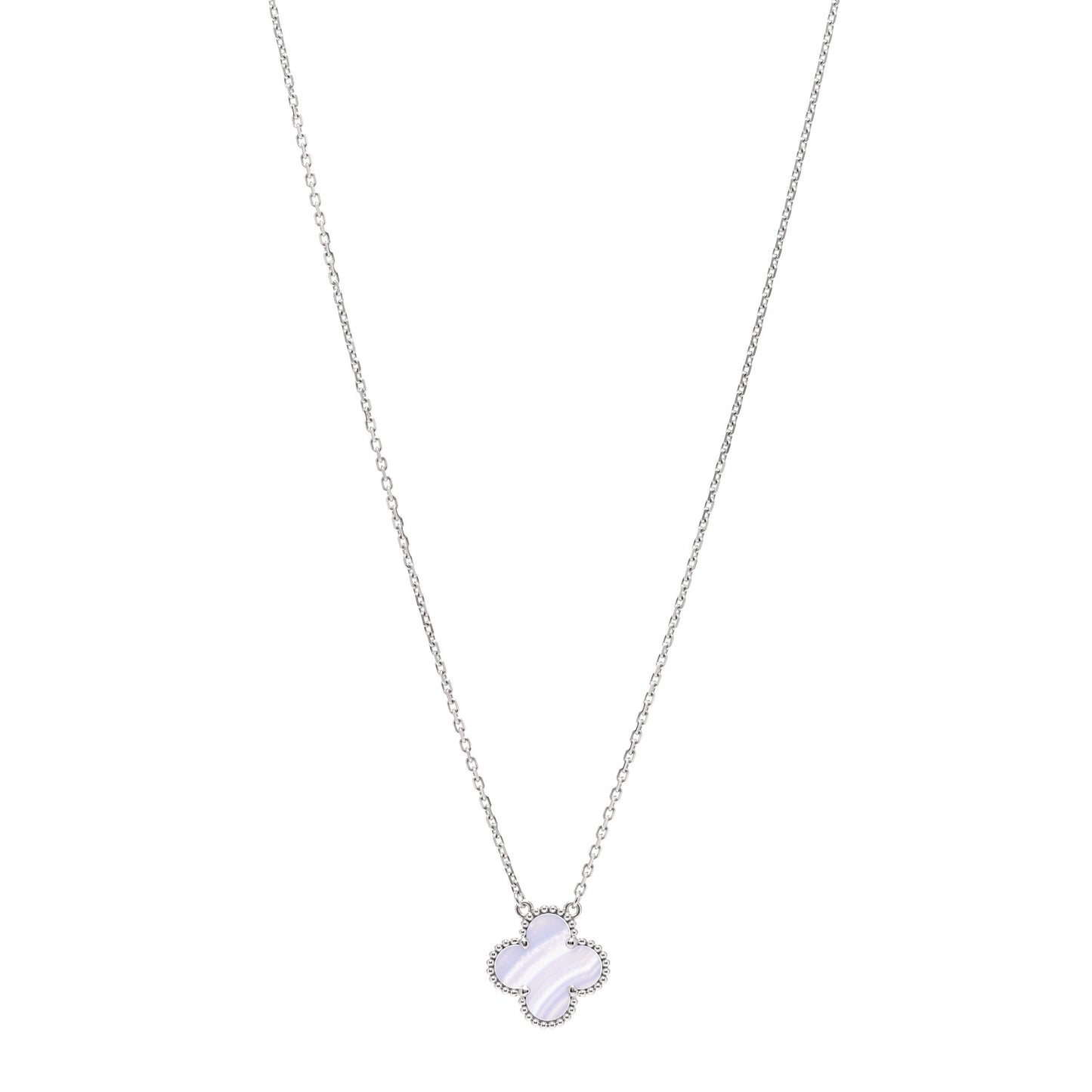 18K White Gold Chalcedony Vintage Alhambra Pendant Necklace