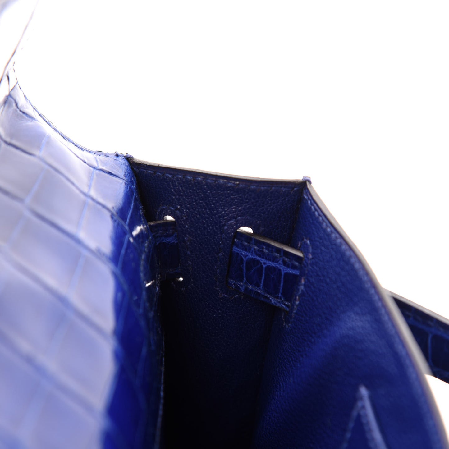 Shiny Niloticus Crocodile Kelly Cut Pochette Bleu Electrique