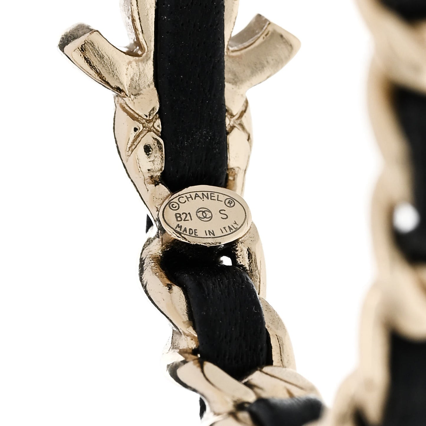 Metal Lambskin Quilted CC Turnlock Chain Hoop Earrings Gold Black
