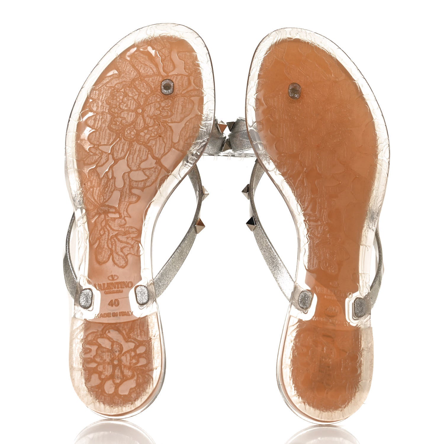 Valentino Garavani PVC Jelly Glitter Rockstud Bow Thong Sandals 40 Silver 4 of 7