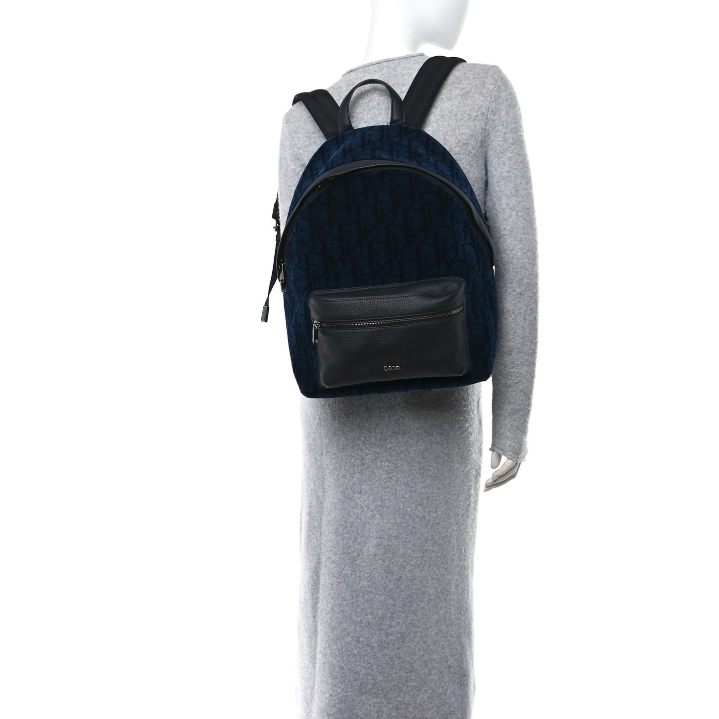 Oblique Velvet Calfskin Backpack Navy