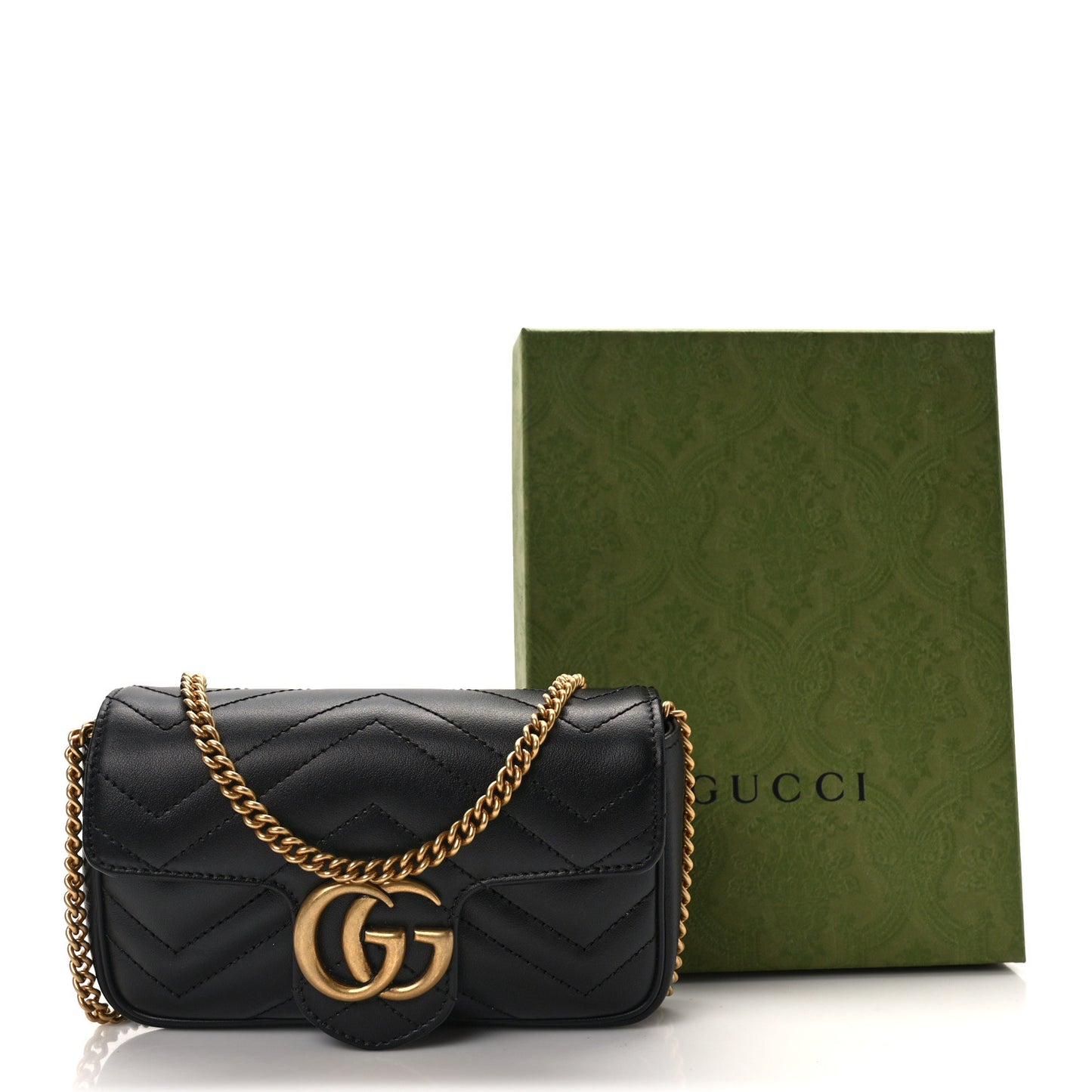 Calfskin Matelasse Super Mini GG Marmont Shoulder Bag Black