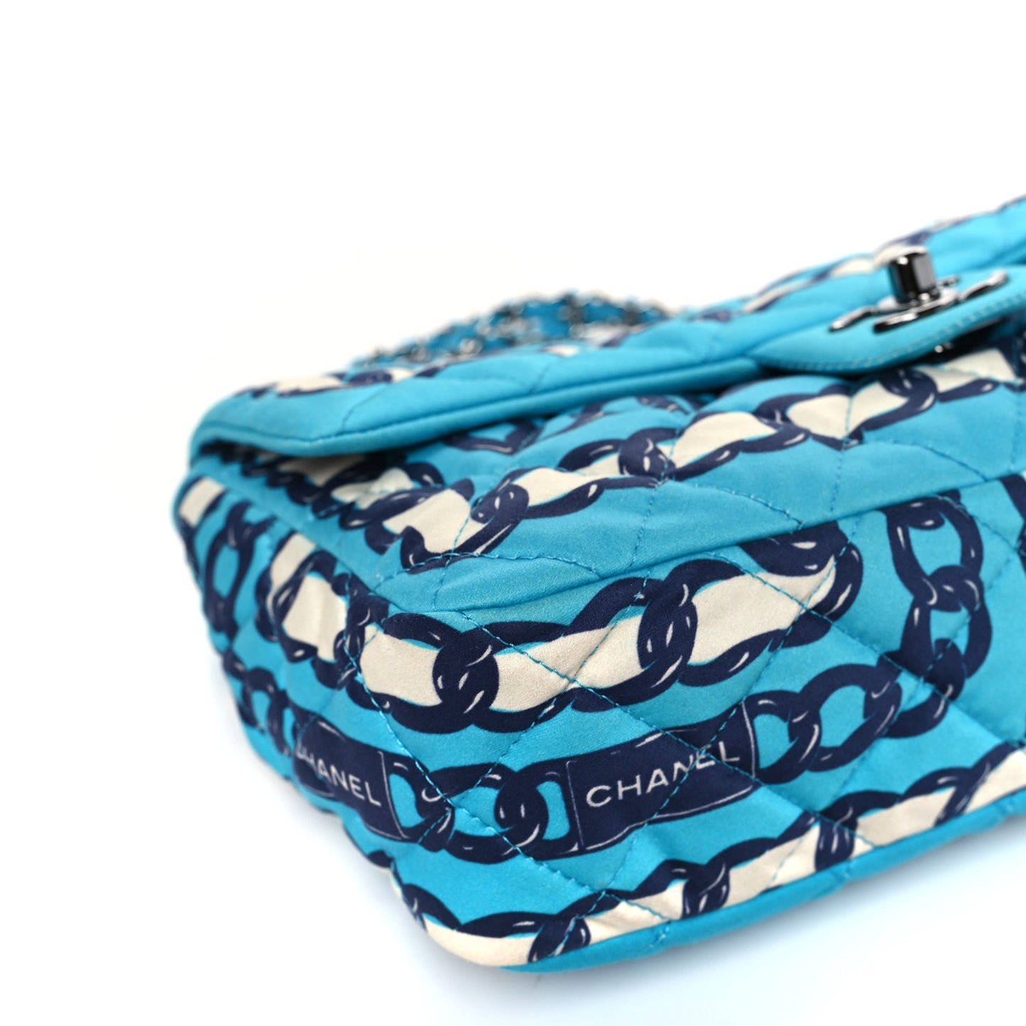 Silk Chain Printed Medium Single Flap Blue