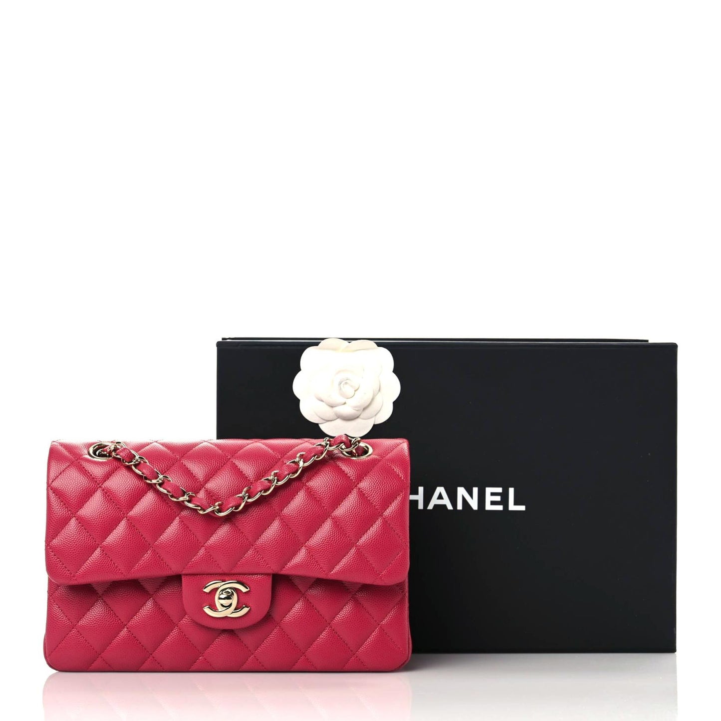 Caviar Quilted Small Double Flap Dark Pink
