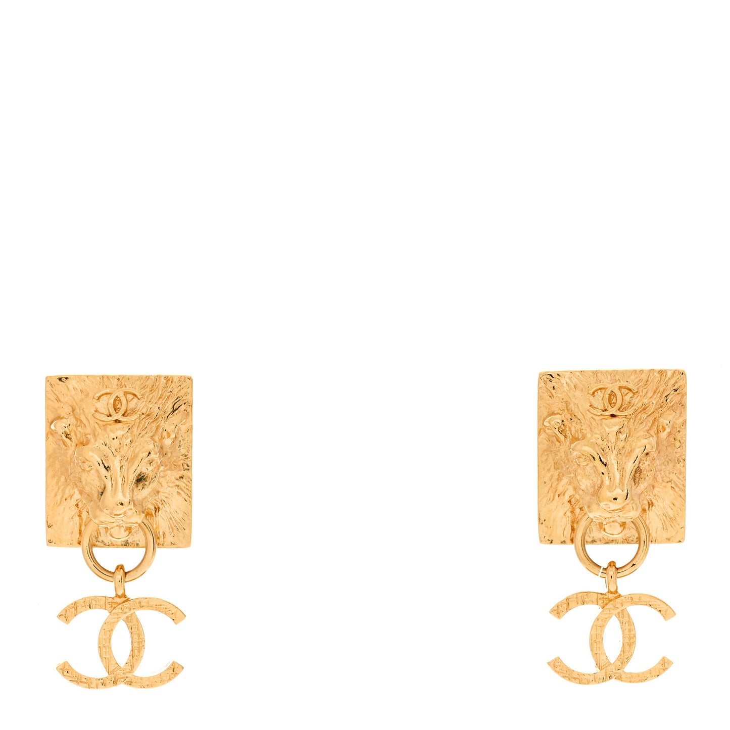 Metal CC Lion Earrings Gold