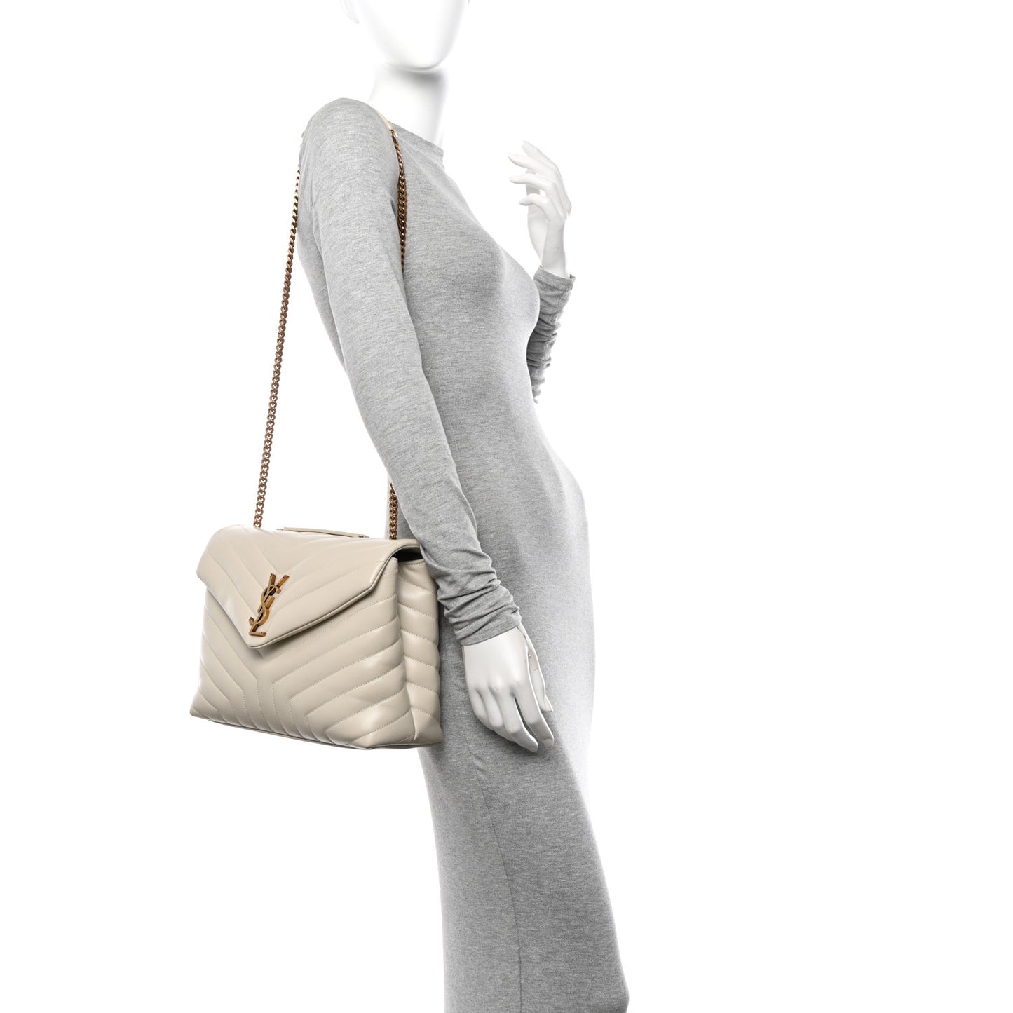 Calfskin Y Quilted Monogram Medium Loulou Chain Satchel Crema Soft