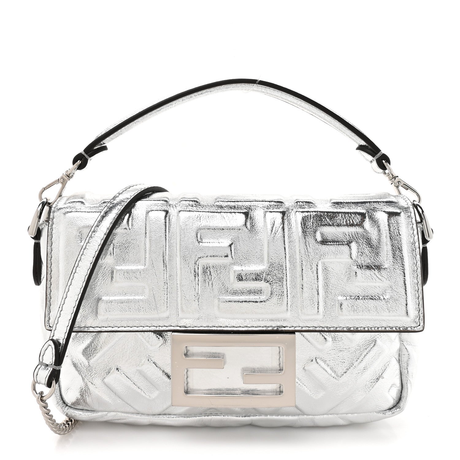 FENDIメタリックバゲットミニ Fendi Vitello Catalan Mirror FF 1974 Embossed Mini Baguette