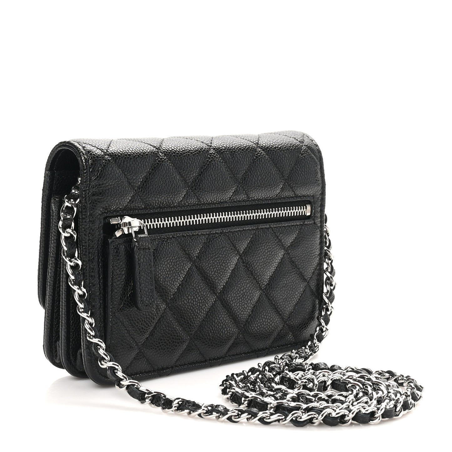 Caviar Quilted Mini Wallet On Chain WOC Black